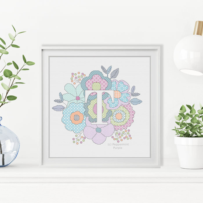 Floral Letters Blackwork Pattern by Peppermint Purple