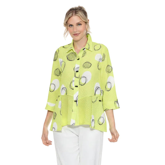 Fresh Abstract Circle Print Shirt in Lime  - 4039