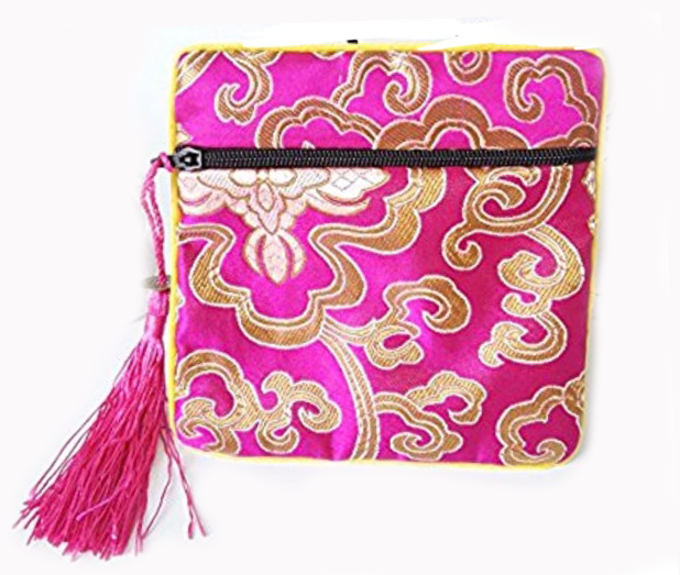Fuchsia Silk Brocade Jewelry Pouch Bag