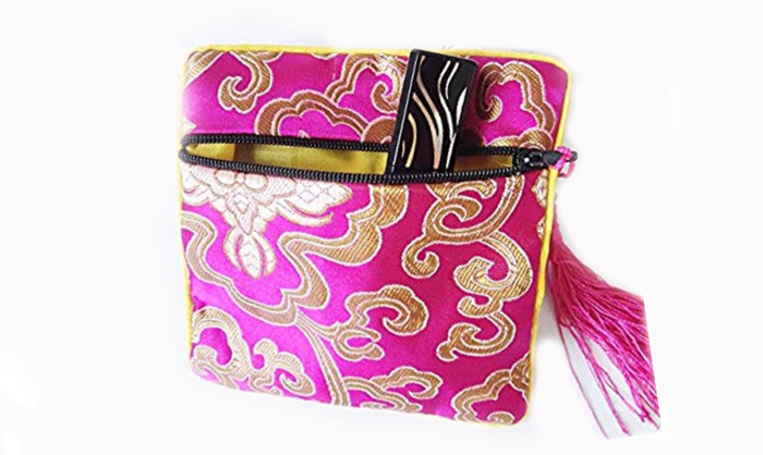 Fuchsia Silk Brocade Jewelry Pouch Bag