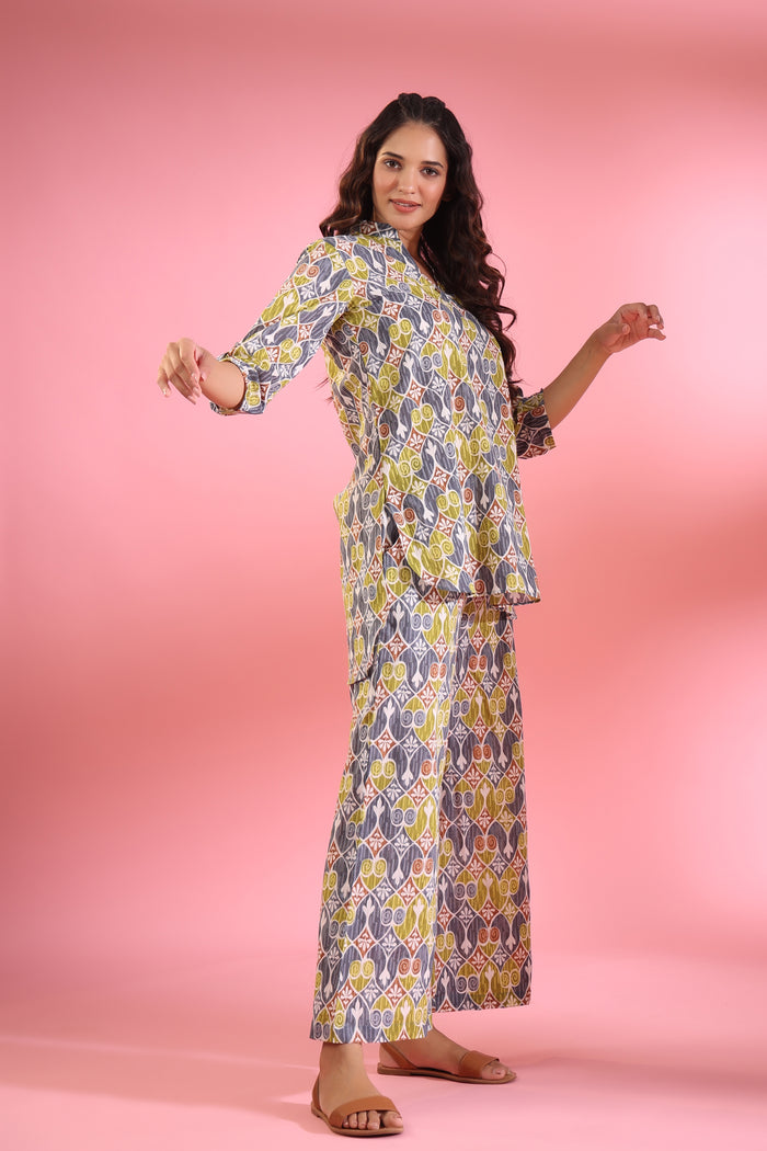Geometric Print on Grey Cotton Co-ord Set