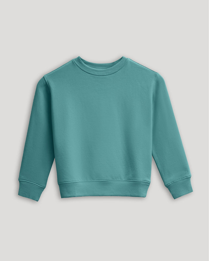Girls Stormcloud Slouch Pullover Crew, teal, ribbed cuffs, relaxed fit.