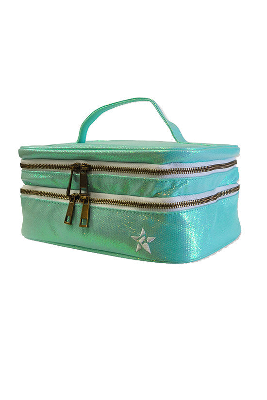 Glossy Pastel Aqua Rebel Glam & Go Travel Case with White Zipper