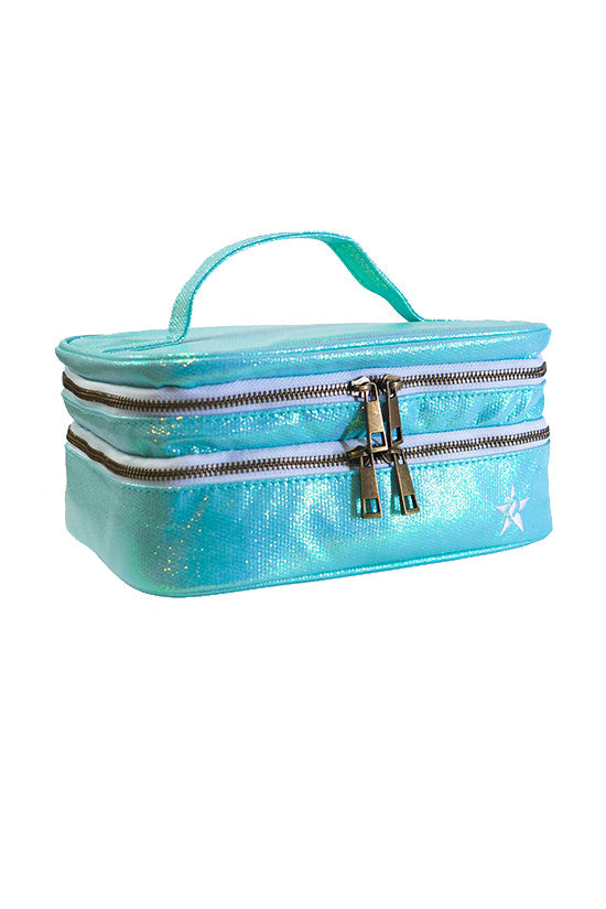 Glossy Pastel Aqua Rebel Glam & Go Travel Case with White Zipper