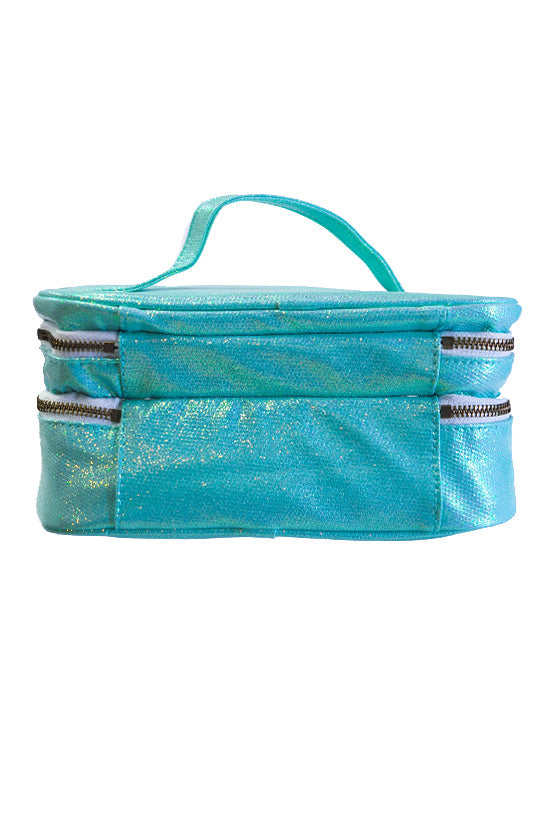 Glossy Pastel Aqua Rebel Glam & Go Travel Case with White Zipper