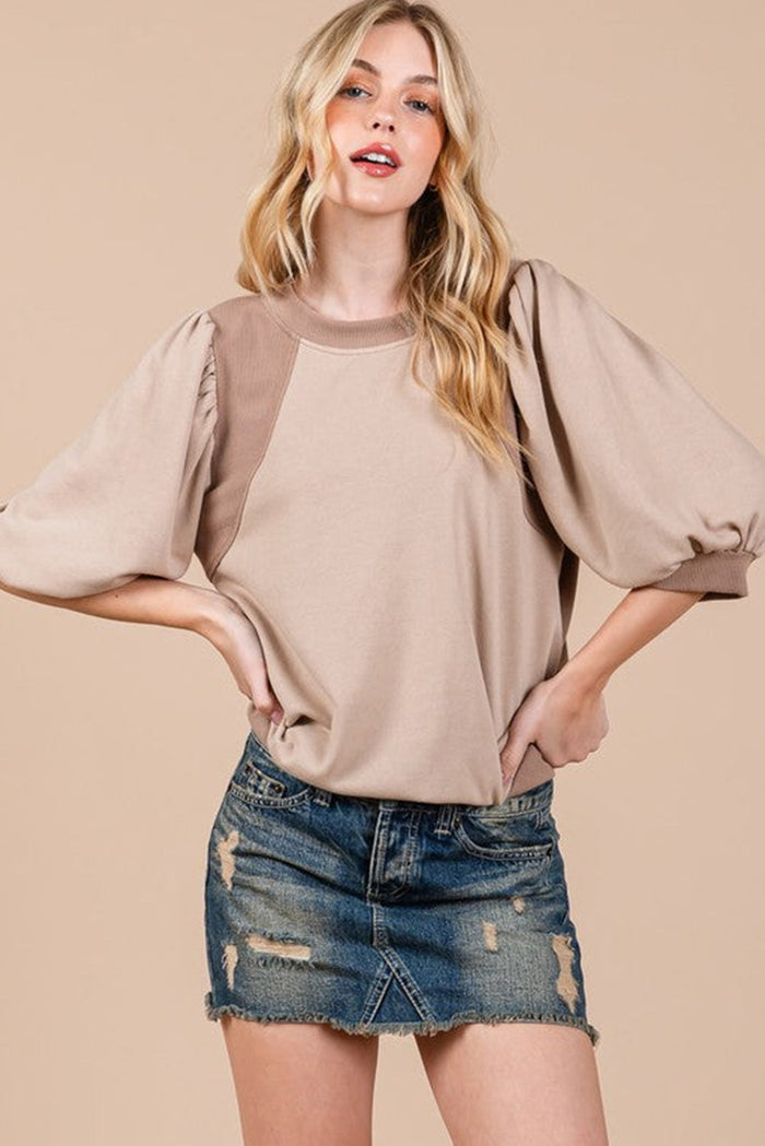 Goat Half Lantern Sleeve Solid Colour Pullover Top - Tops/Blouses & Shirts