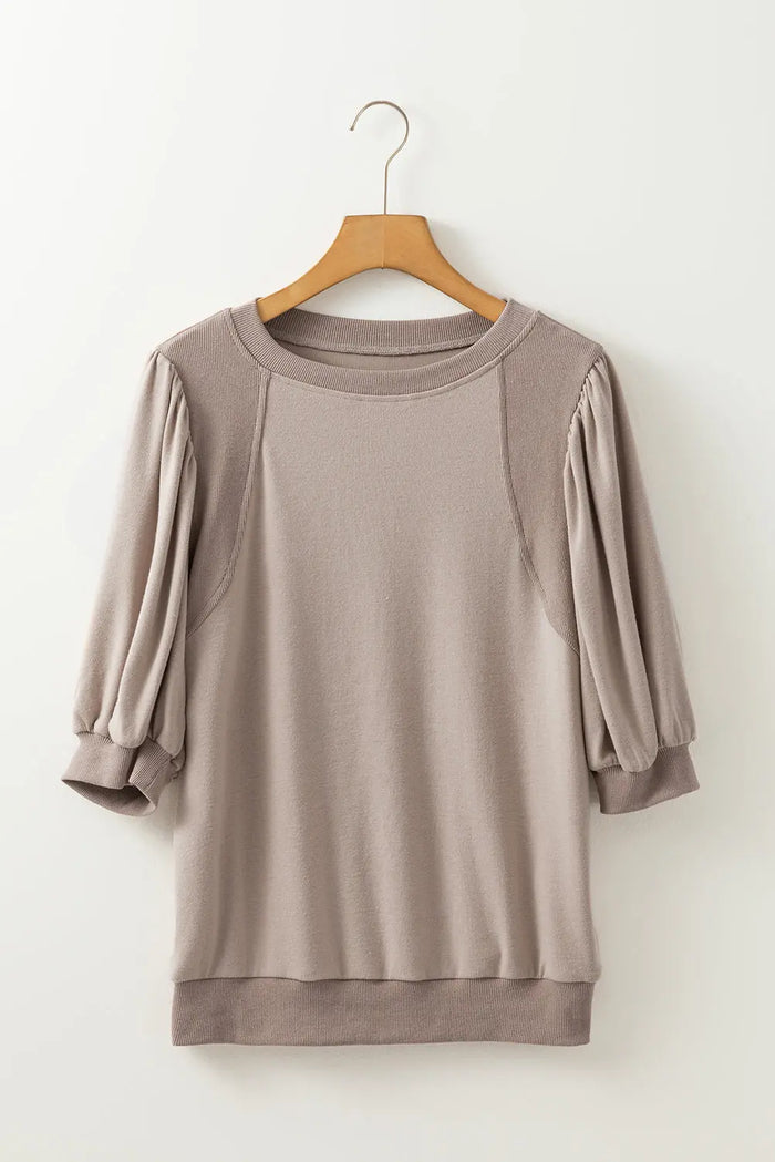 Goat Half Lantern Sleeve Solid Colour Pullover Top - Tops/Blouses & Shirts