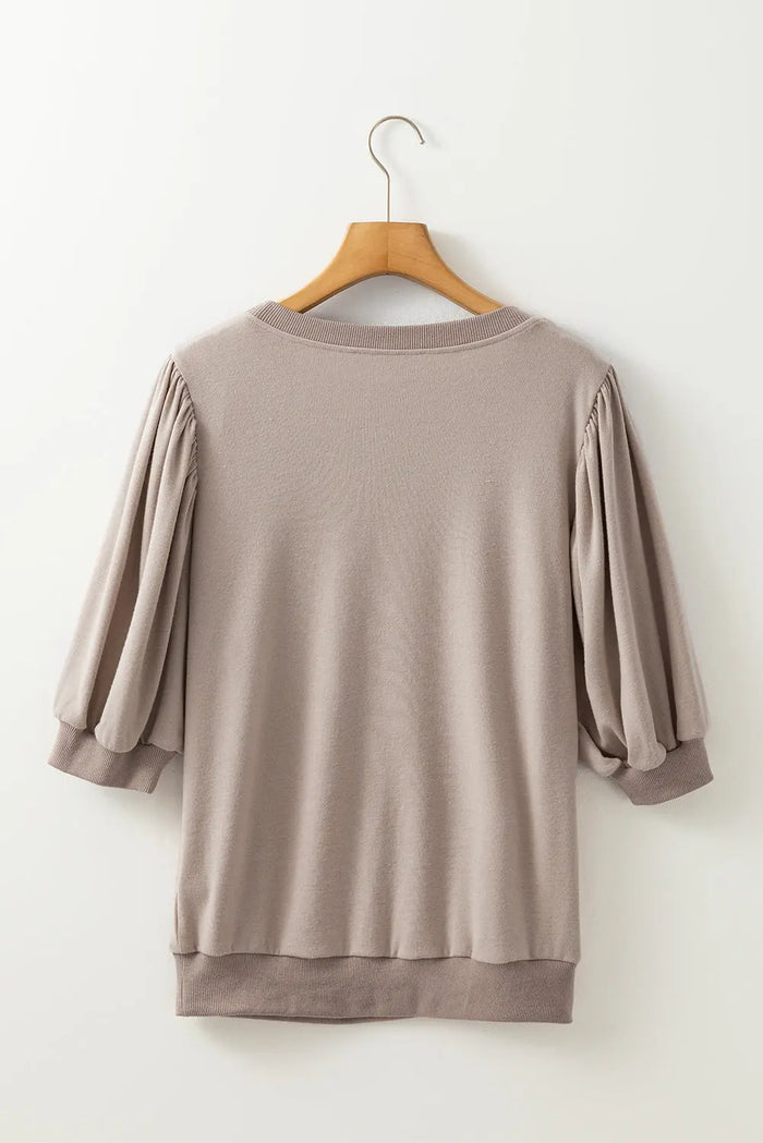 Goat Half Lantern Sleeve Solid Colour Pullover Top - Tops/Blouses & Shirts
