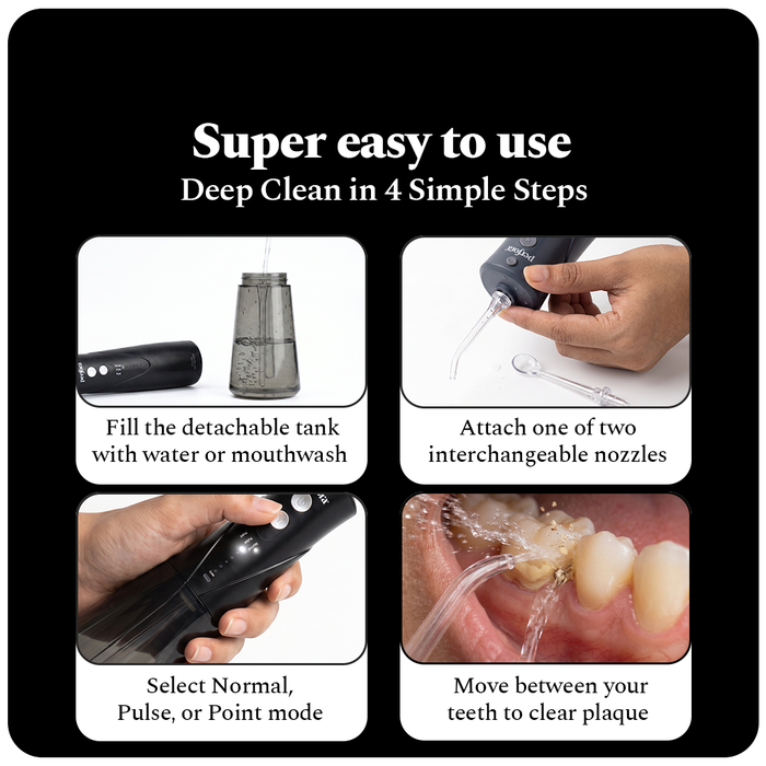 Granite Black Power Flosser + Purple Strips Pack of 3