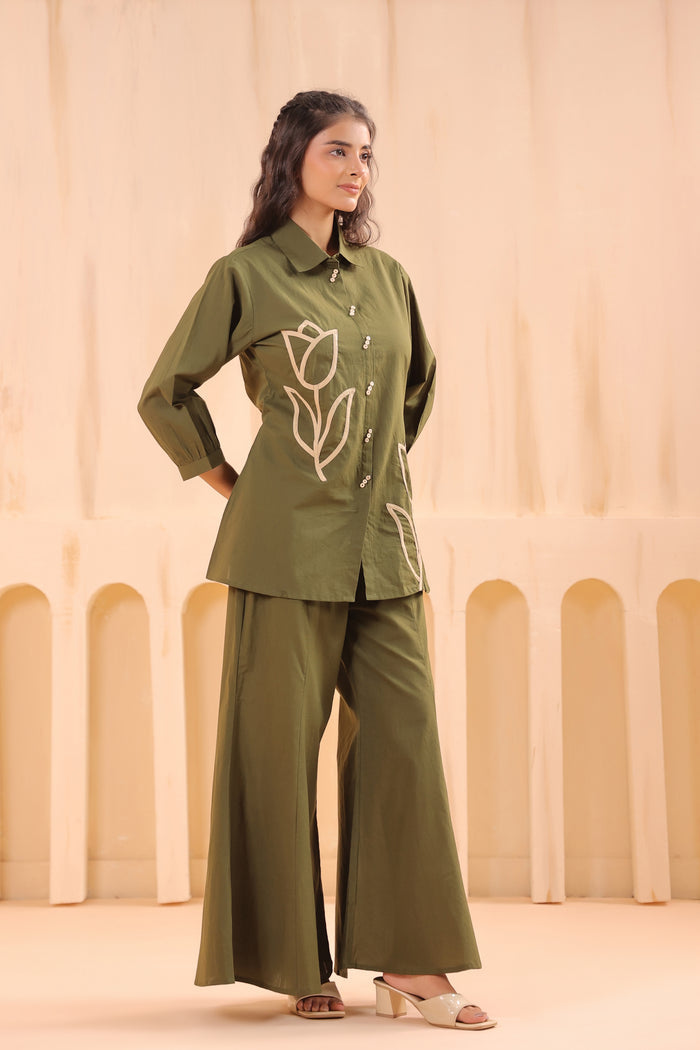Green Grace Tulip Embellished Cotton Co-ord Set