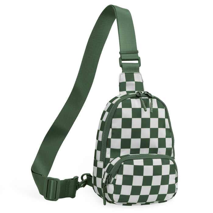 Green Small Checkered Sling Fanny Pack