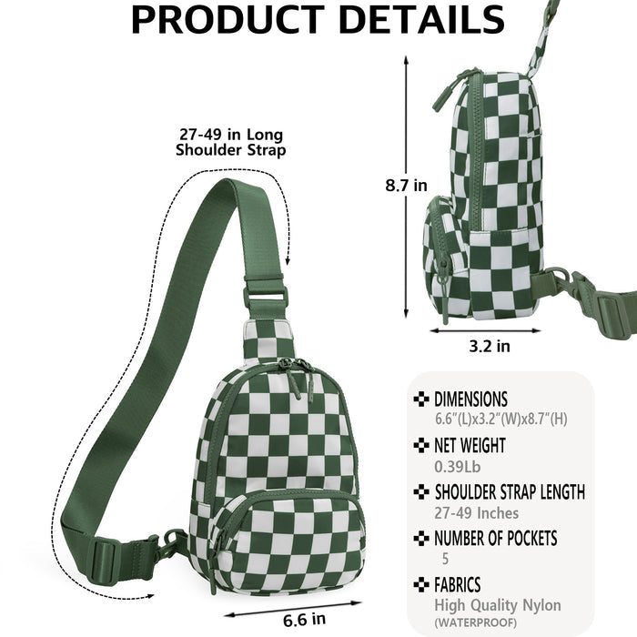 Green Small Checkered Sling Fanny Pack