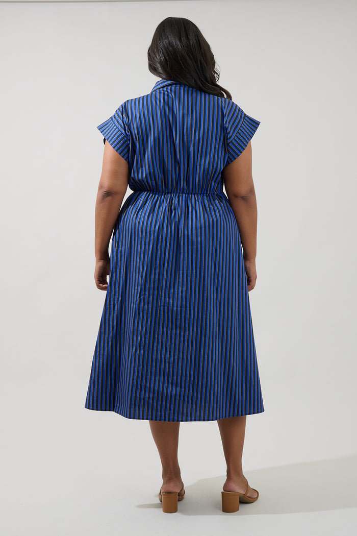 Grenola Button Up Midi Dress Stripe Curve