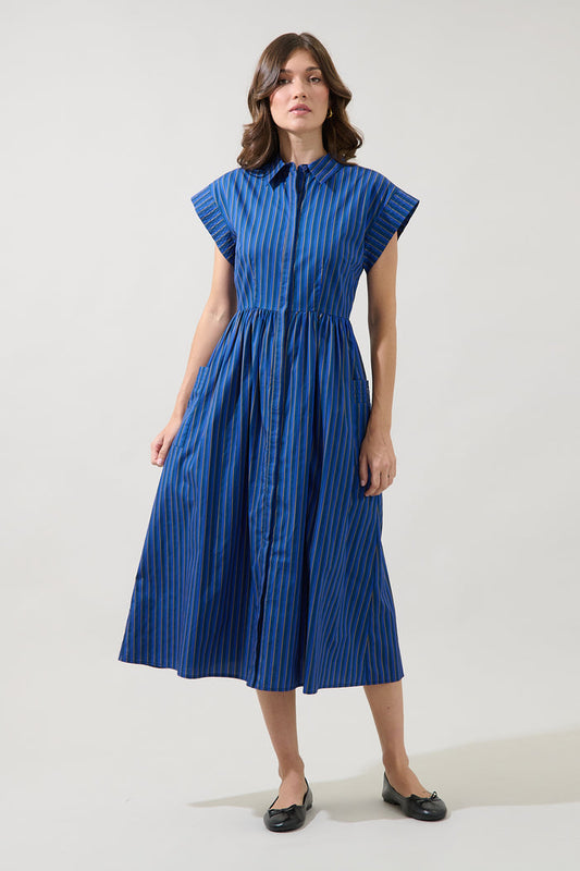 Grenola Button Up Midi Dress Stripe
