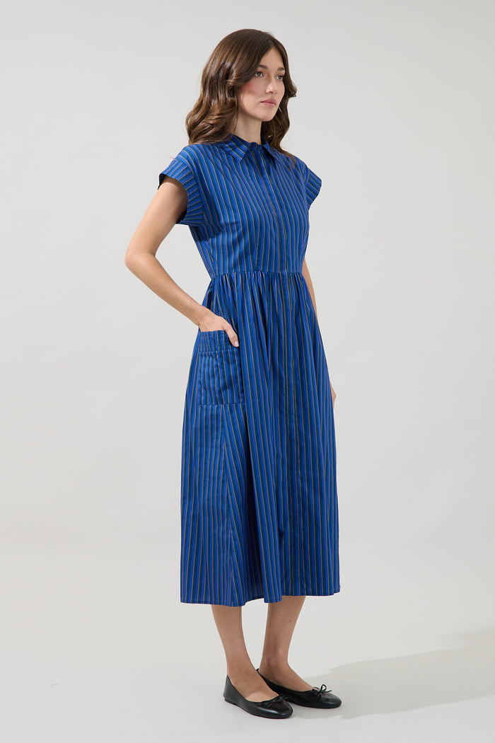 Grenola Button Up Midi Dress Stripe