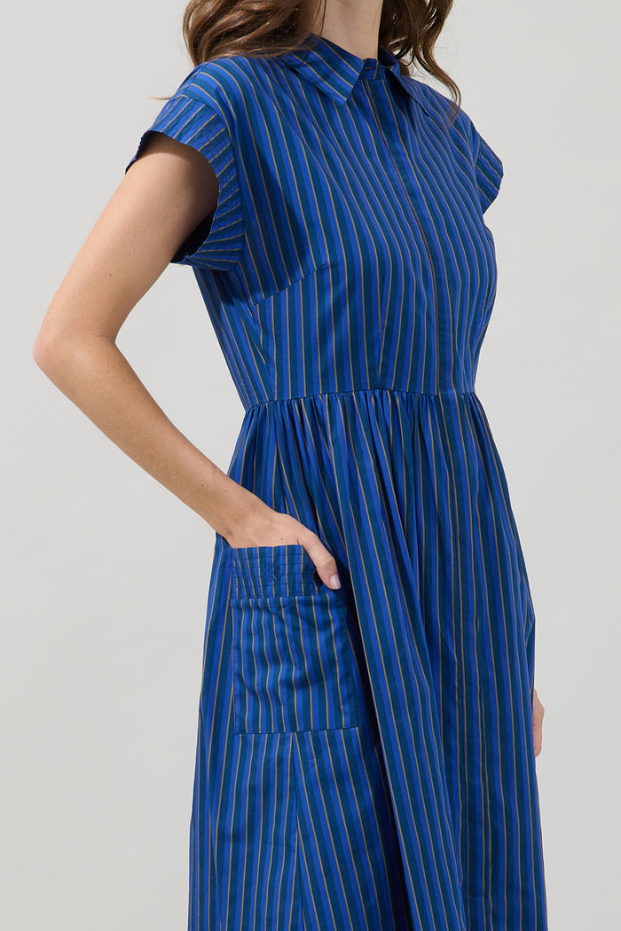 Grenola Button Up Midi Dress Stripe
