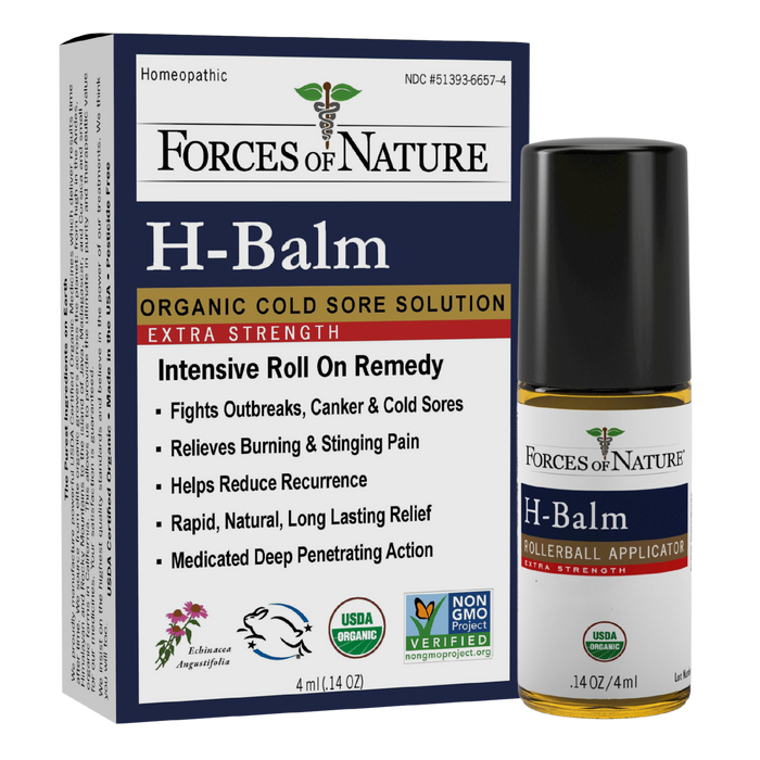 Front view of H-Balm Control Extra Strength 4ml rollerball bottle showcasing the roll-on applicator and label with white background