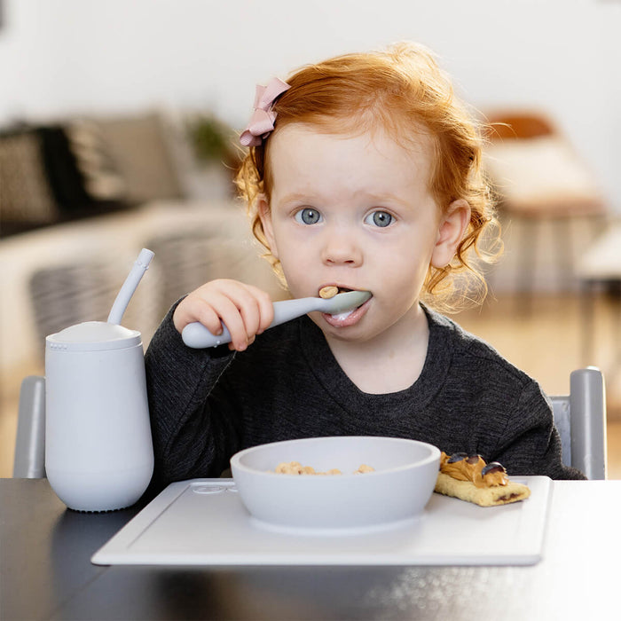 Happy Bowl in Pewter by ezpz / The Original All-In-One Silicone Plates & Placemats that Stick to the Table #color_pewter