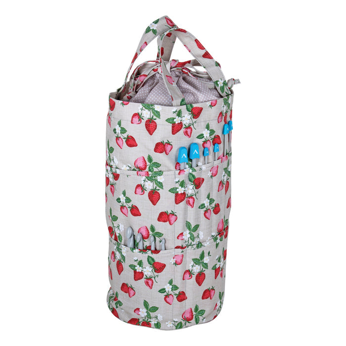 Hobby Gift: Knitting Bag: Drawstring with Outside Pockets: Strawberry Greenhouse: Item size: (d/w/h) 15 x 41 x 19.5cm.