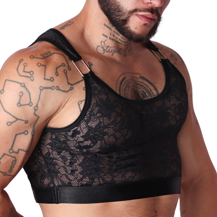 Illusion Black Crop Top vista frontal de Gigo Underwear