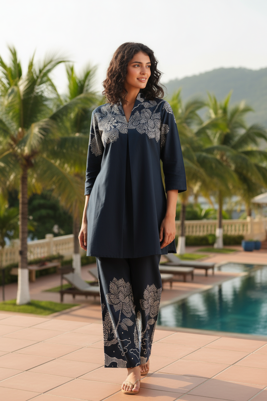 Indigo Bloom Printed Cotton Co-ord Set