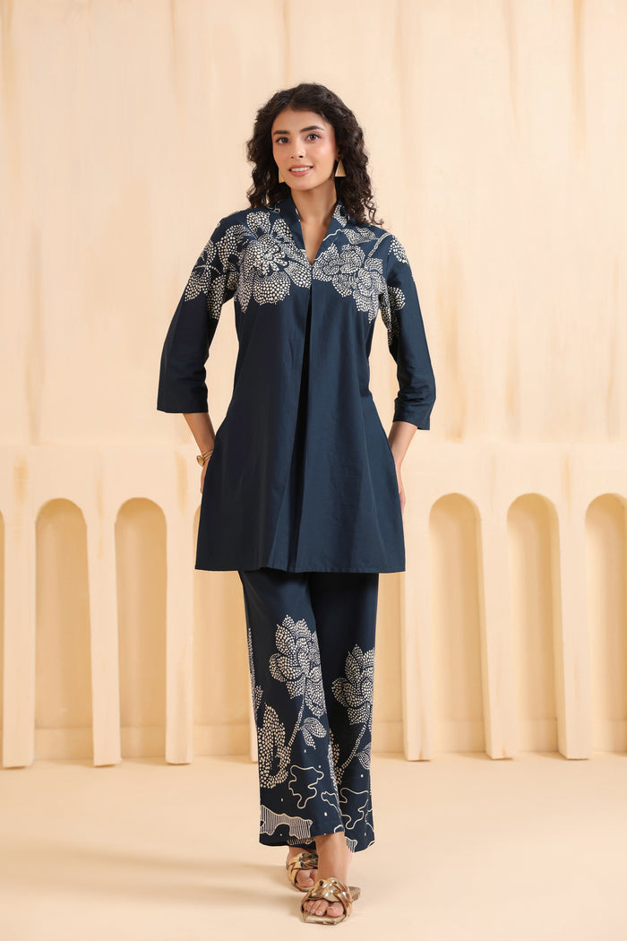 Indigo Bloom Printed Cotton Co-ord Set