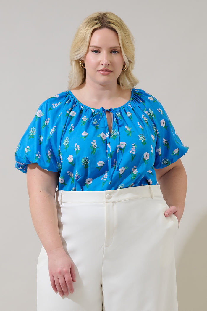 Jazleen Floral Overseas Balloon Sleeve Top Curve