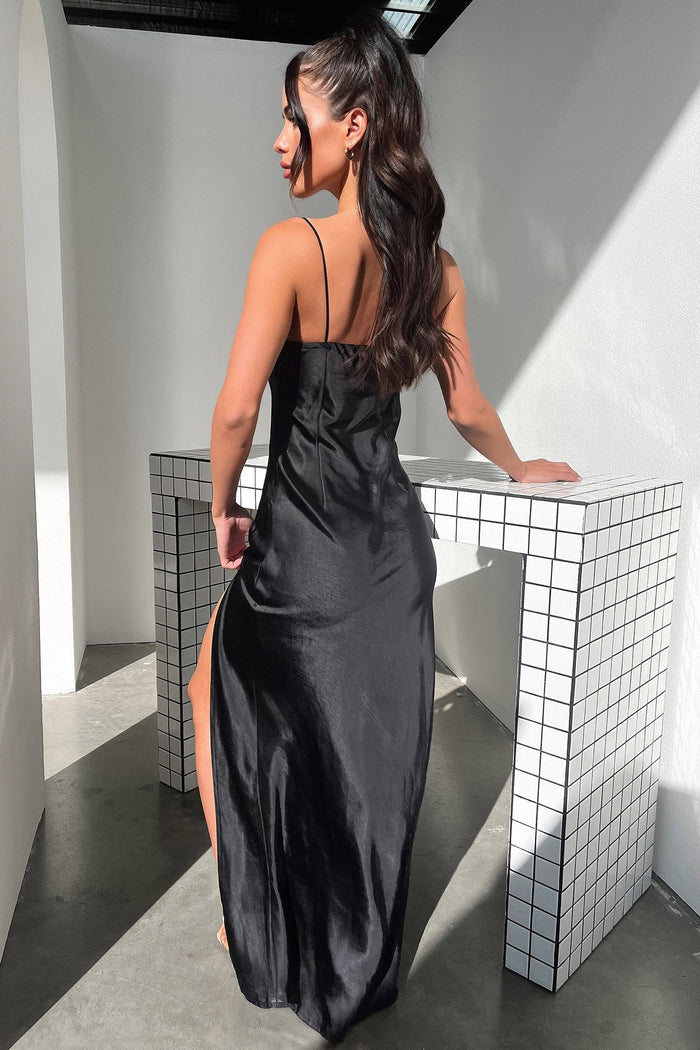 Jennifer Satin Maxi Dress - Black