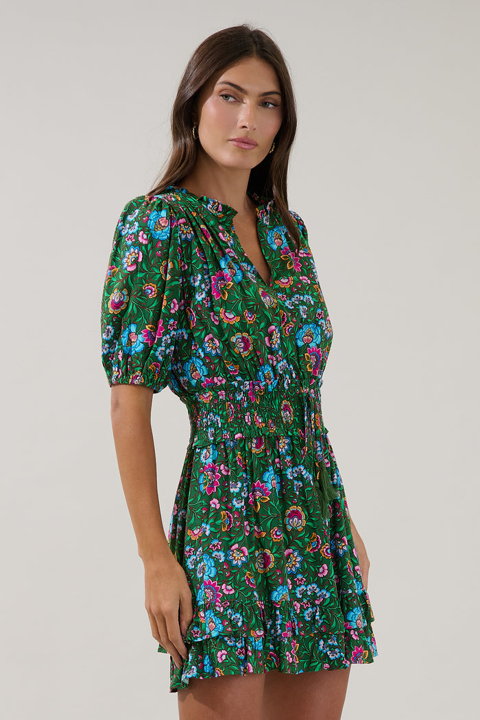 Jurie Smocked Mini Dress Botanical