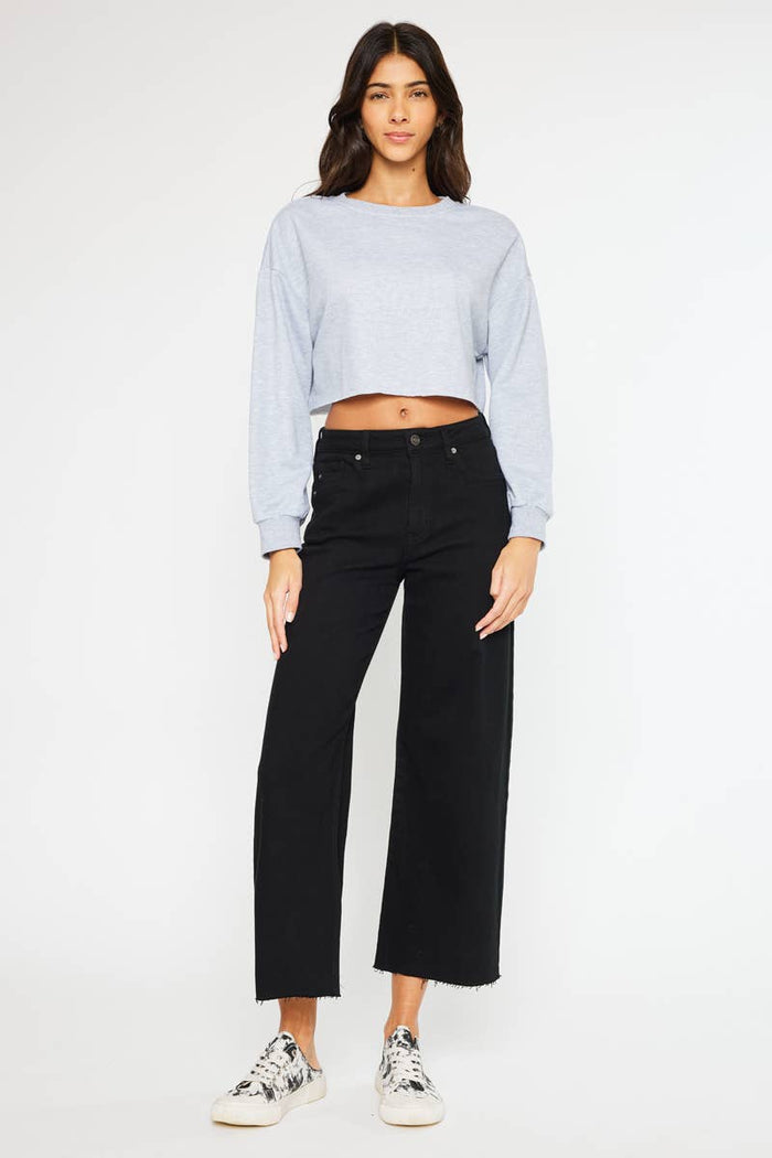 Style the Kancan High Rise Black Crop Wide Leg Stretch Jeans exclusively at Born To Glam