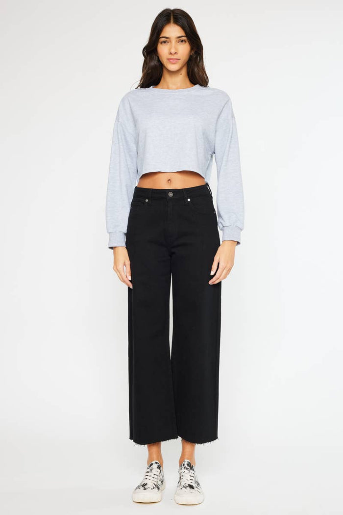 Style the Kancan High Rise Black Crop Wide Leg Stretch Jeans exclusively at Born To Glam