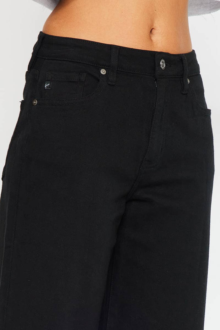 Style the Kancan High Rise Black Crop Wide Leg Stretch Jeans exclusively at Born To Glam