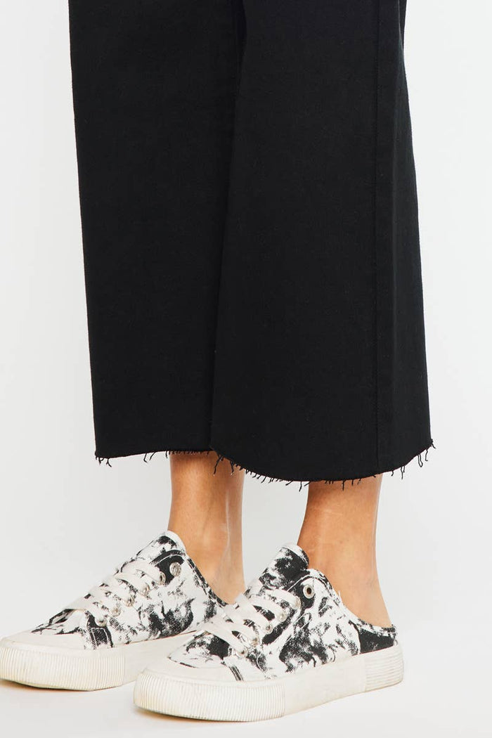 Style the Kancan High Rise Black Crop Wide Leg Stretch Jeans exclusively at Born To Glam