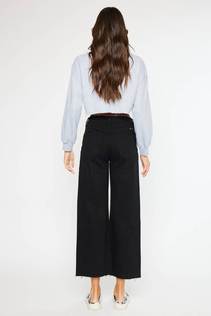 Style the Kancan High Rise Black Crop Wide Leg Stretch Jeans exclusively at Born To Glam