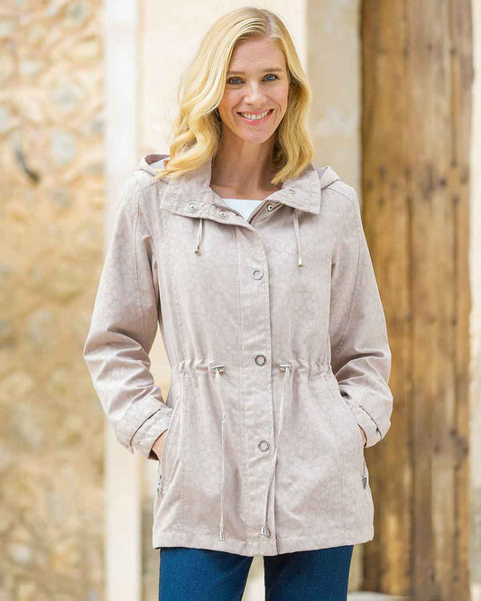 Kennedy Patterned Showerproof Coat - Beige - Image 1 - The Classic Boutique