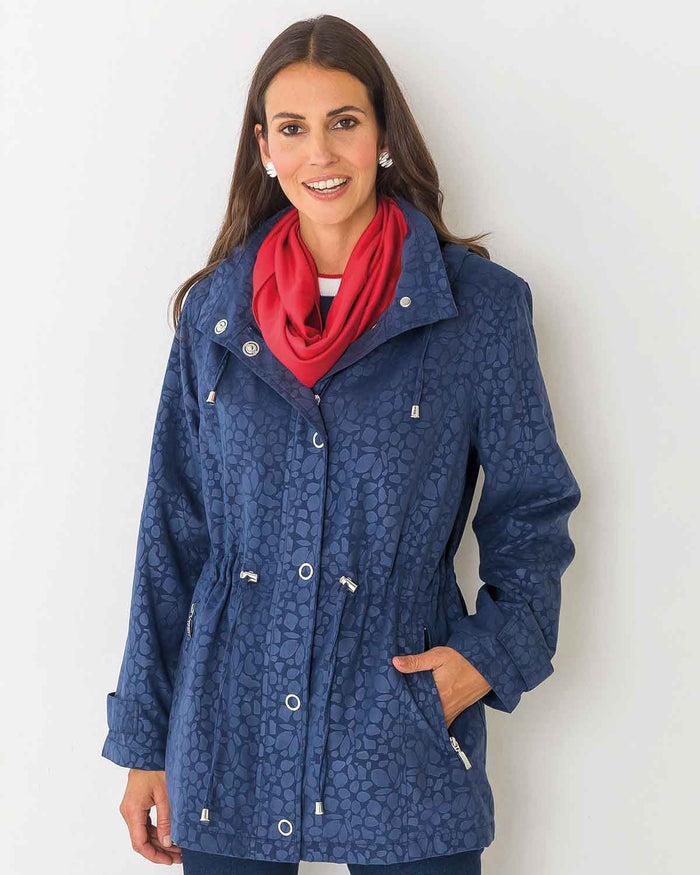 Kennedy Patterned Showerproof Coat - Blue,Navy - Image 1 - The Classic Boutique