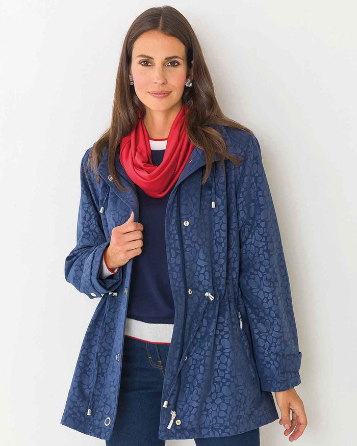 Kennedy Patterned Showerproof Coat - Blue,Navy - Image 2 - The Classic Boutique