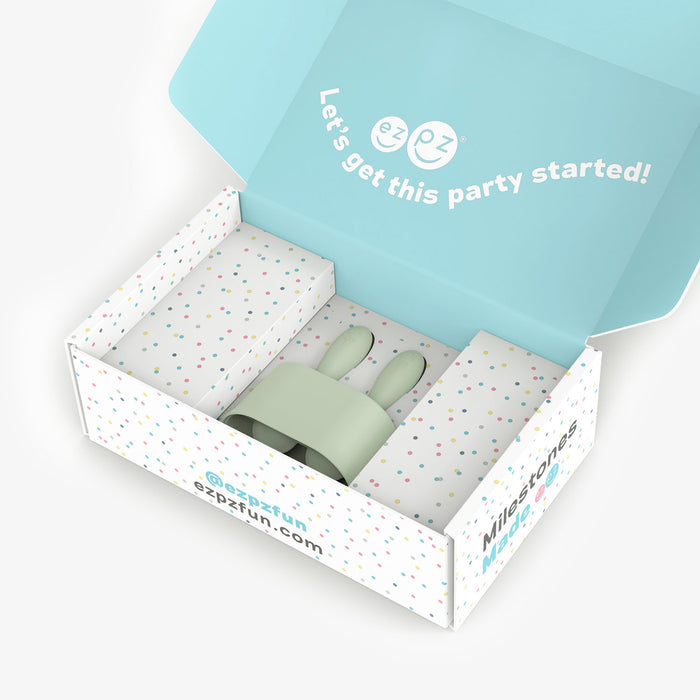 ezpz Developmental Kit Stage 1 in Sage Green / ezpz Baby-Led™ Toothbrush + Sensory Tongue Depressor Dual Pack, Tiny Pops and Oral Development Tools #color_sage