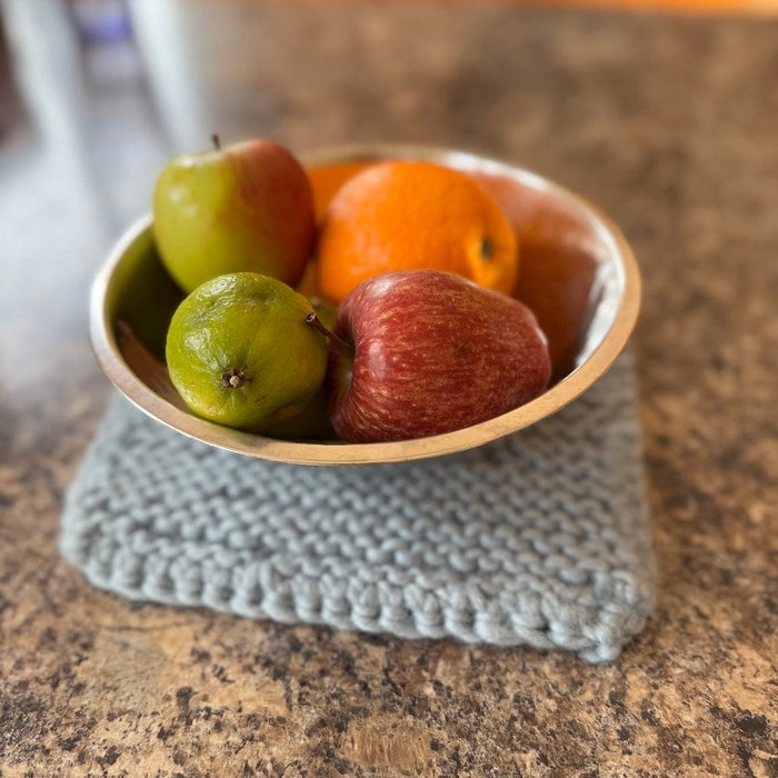 Knitted Wool Square Trivet Blue Grey &Keep
