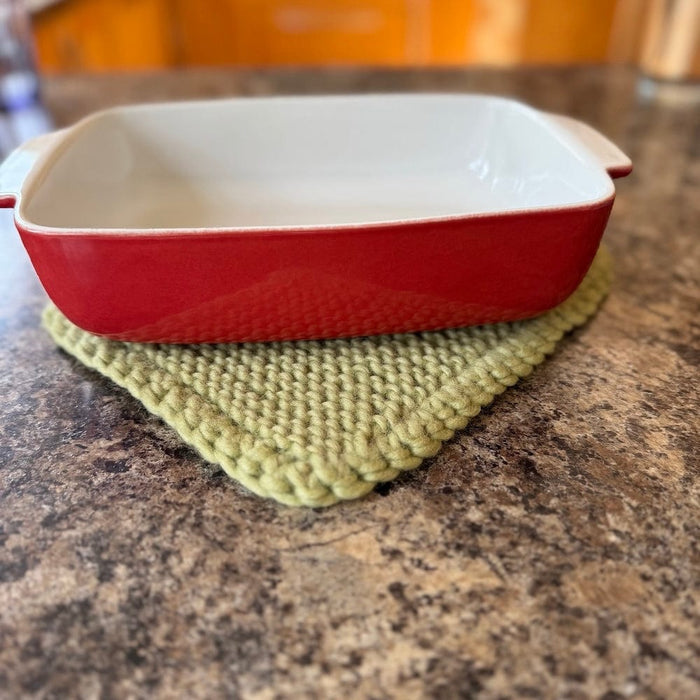 Knitted Wool Square Trivet Pistachio Green &Keep