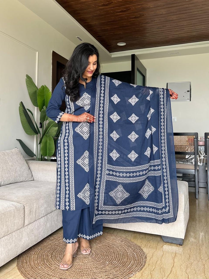 Kosha Premium Cotton Suit- Blue
