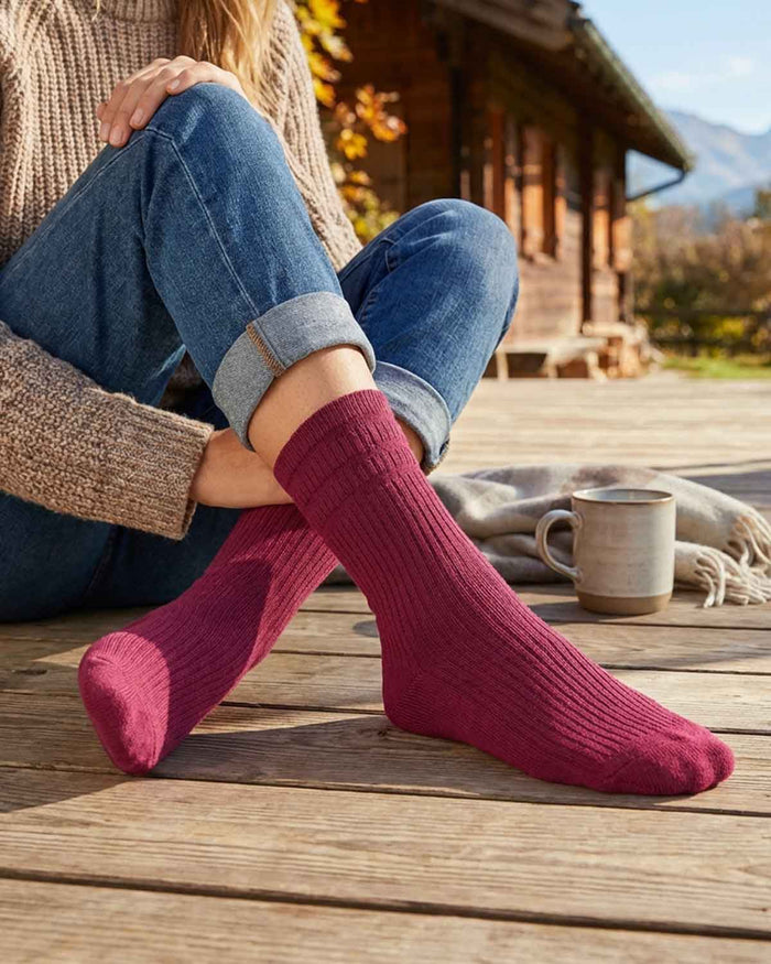Ladies Wool-Rich Soft Top Socks - Magenta - Country Collection