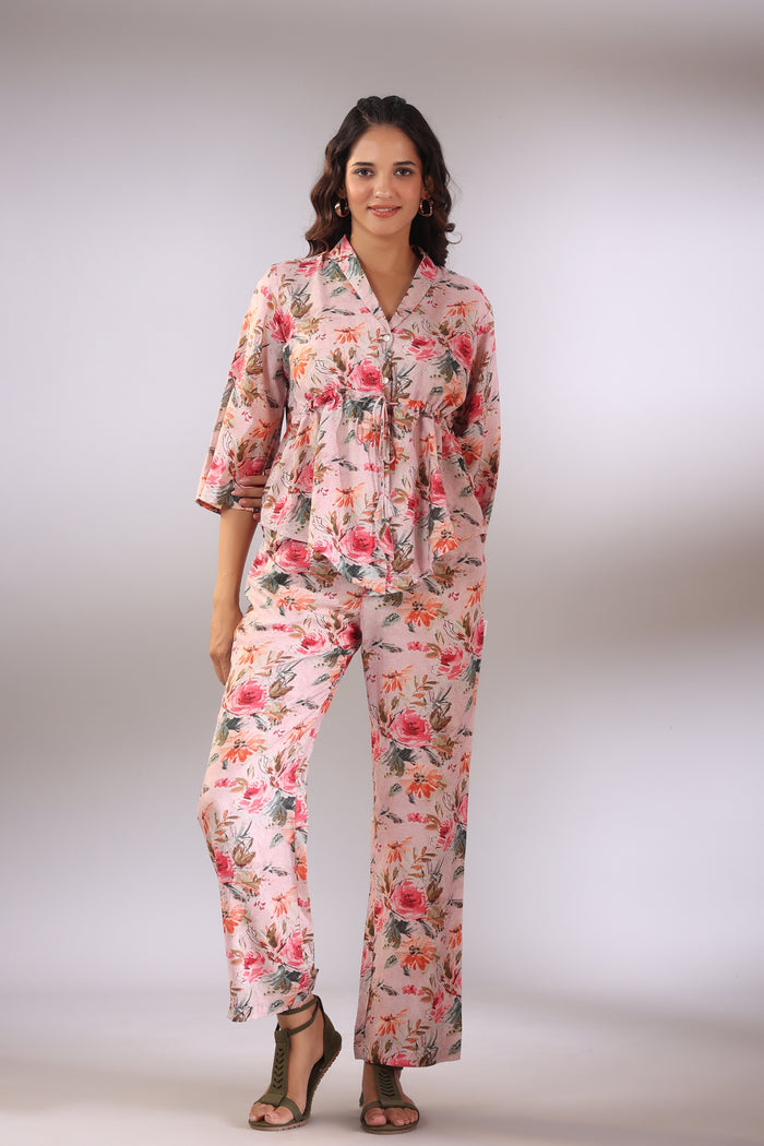 Language of Flowers Pink Russian Silk Co-ord Set