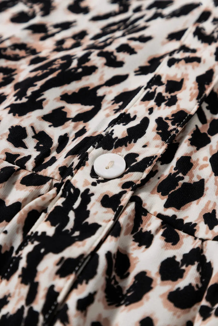 Beige Leopard Print Tiered Wide Sleeve Maxi Dress - Dresses/Maxi Dresses