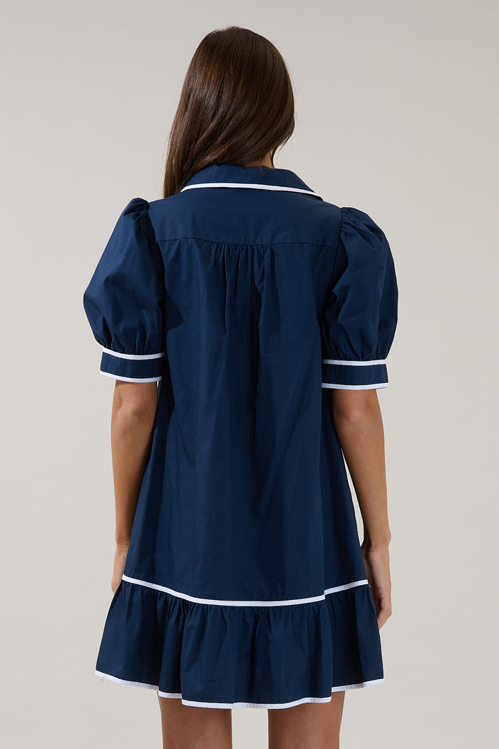 Levy Piped Button Down Shift Dress