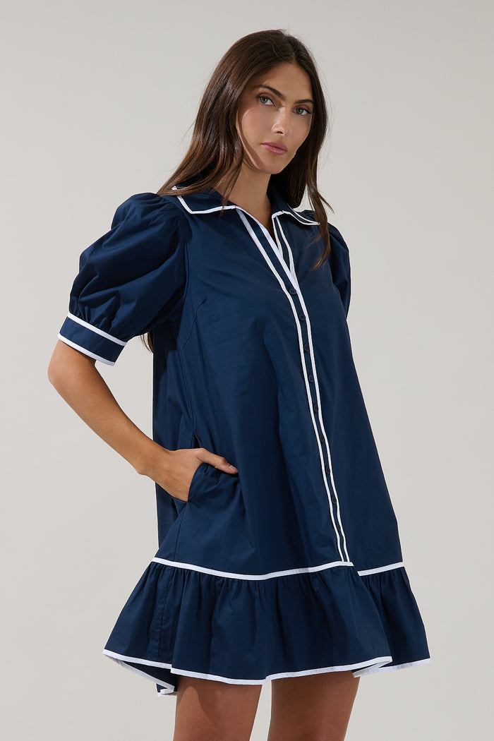 Levy Piped Button Down Shift Dress