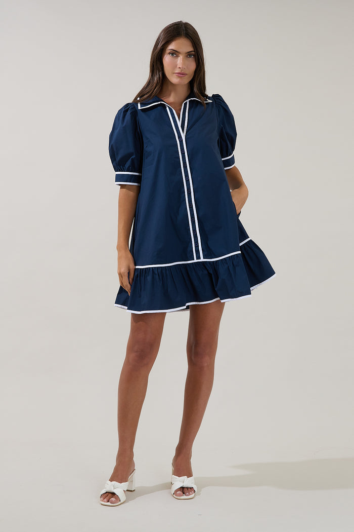 Levy Piped Button Down Shift Dress