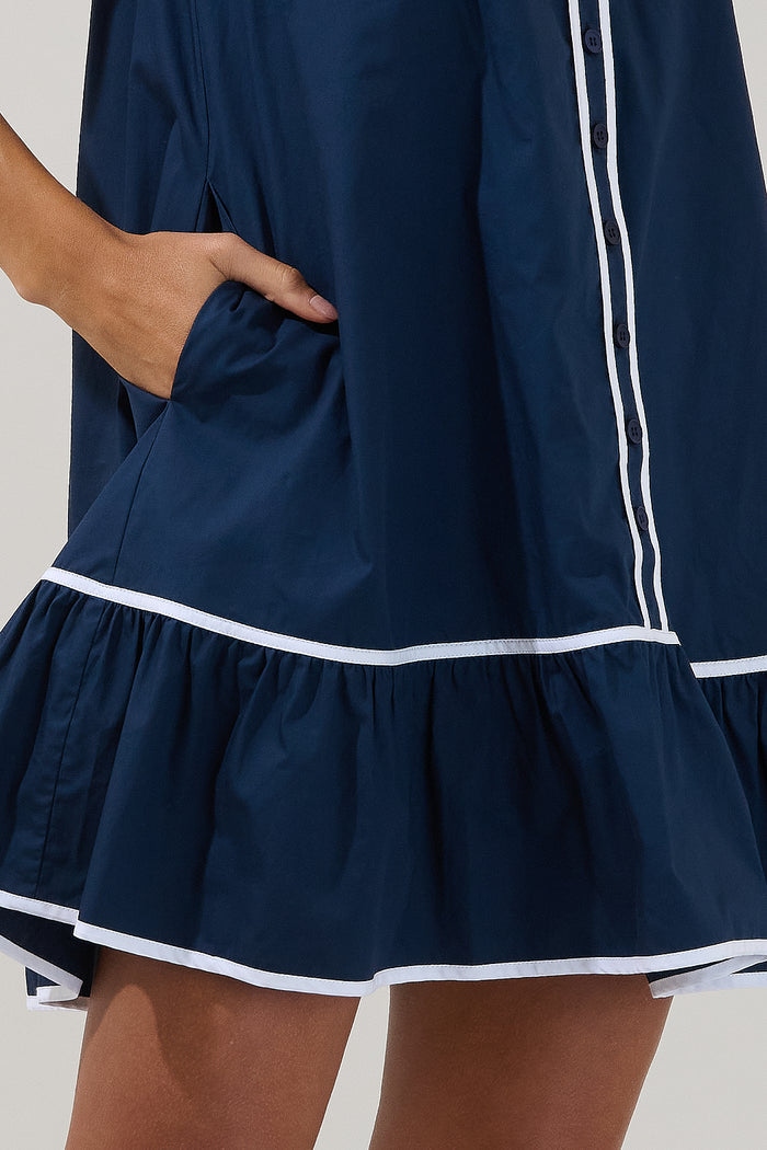 Levy Piped Button Down Shift Dress