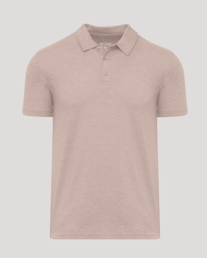 Light Heather Slate Mauve Classic Polo with two-button placket and fold-over collar.