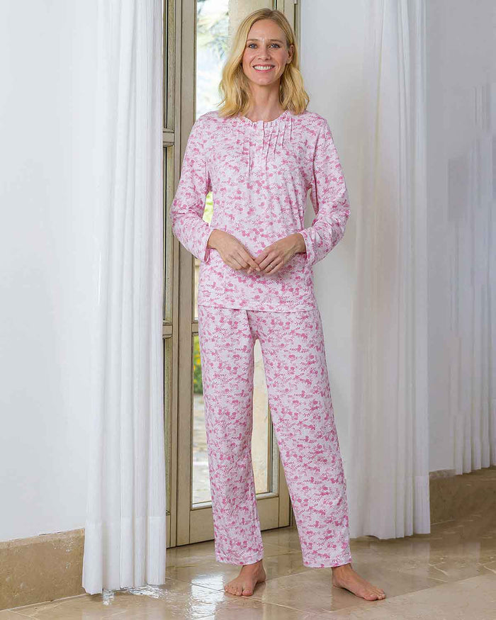 Lillian Floral Long Sleeve Cotton Jersey Pyjamas - Image 1 - The Classic Boutique